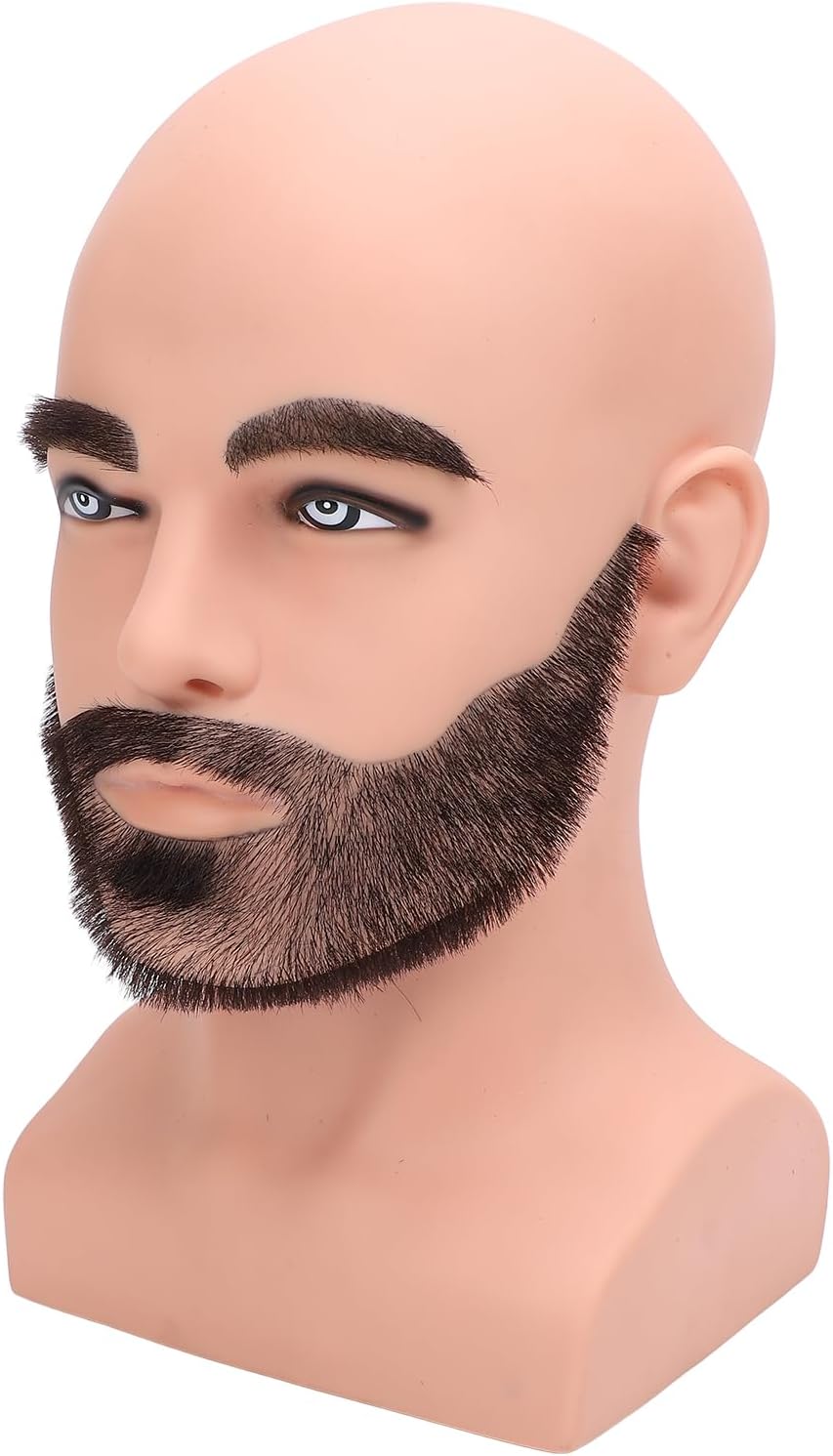 Male Bald Mannequin Head with Full Beard Eyebrows Resin PVC Realistic Barber Practice Bald Head