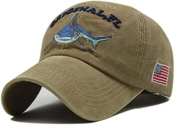 USA American Flag Baseball Cap Shark Embroidered Polo Style Washed Cotton Hat for Men Women