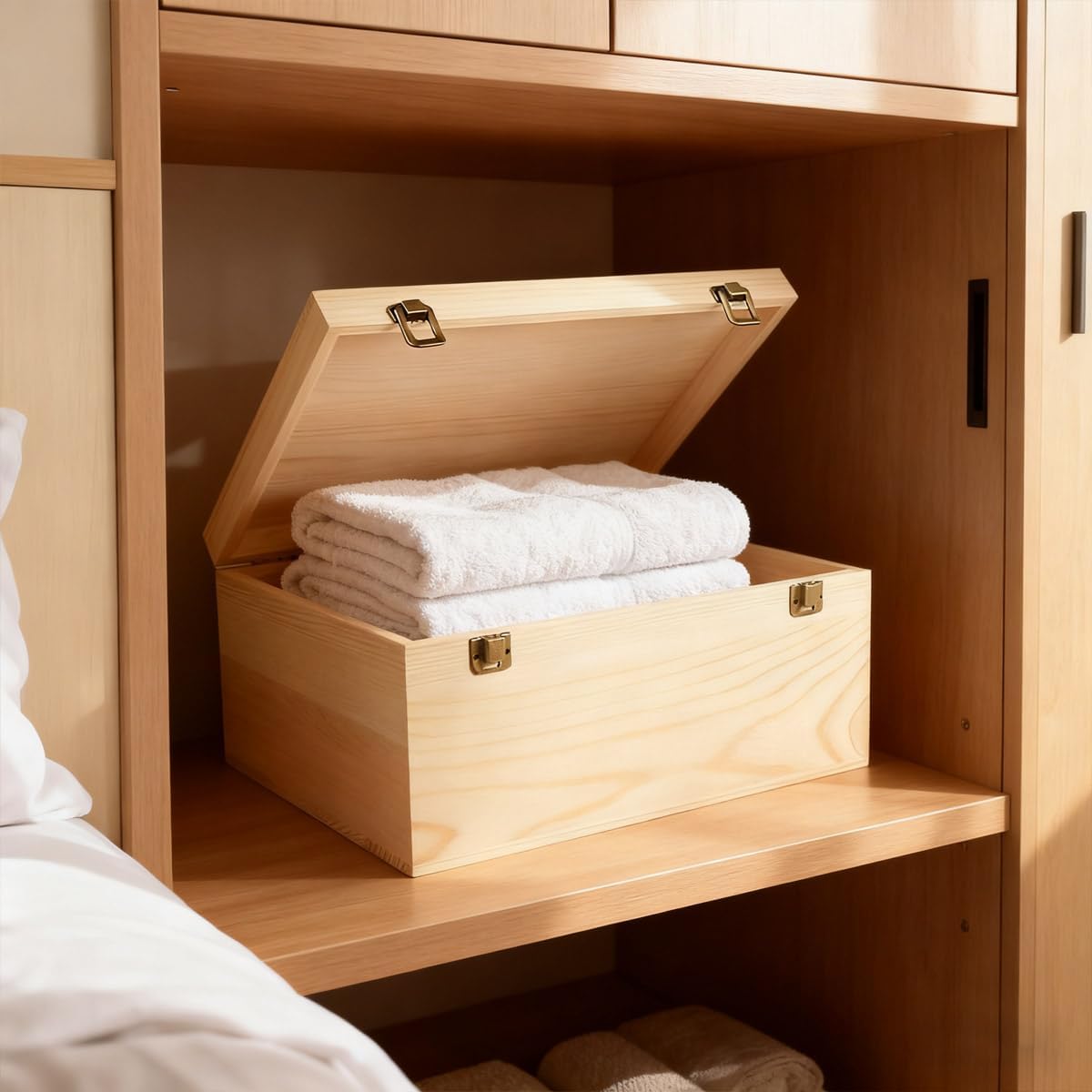 2 Pack Large Unfinished Wooden Box with Hinged Lid, 14”x10.4”x 6.5", 12"x 9"x4.9" Crafts Wooden Storage Natural Pine Wooden Box for DIY Crafts Art Gifts Jewelry Home Storage Box