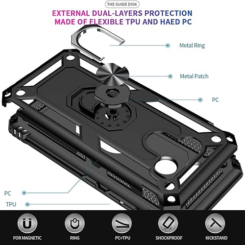 Miniatura 5 de Compatible con LG K50 Case/Funda de teléfono LG Q60, [grado militar] Soporte magnético para anillo de coche Soporte Funda protectora (negro)