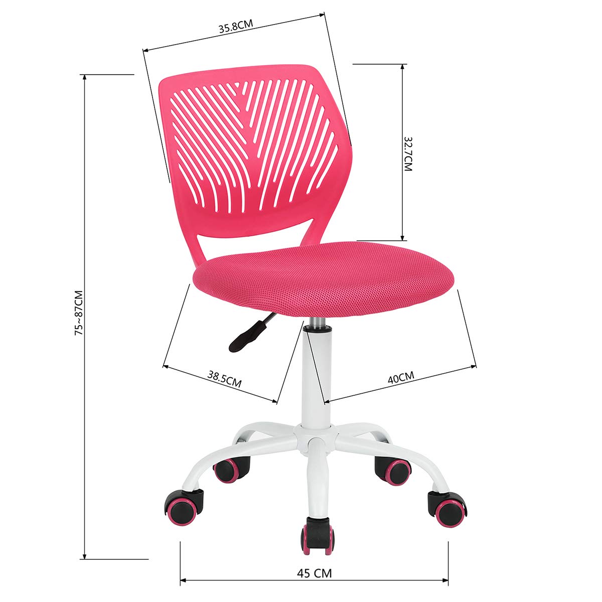 FurnitureR Fauteuil de Travail pivotant à 360° pour Adolescentes avec Dossier en Maille PP Hauteur réglable Rose