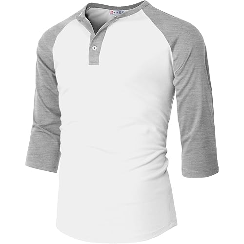 H2H Mens Casual Slim Fit T-Shirts Henley Shirts Raglan Long & 3/4 Sleeve Jersey Baseball T Shirts