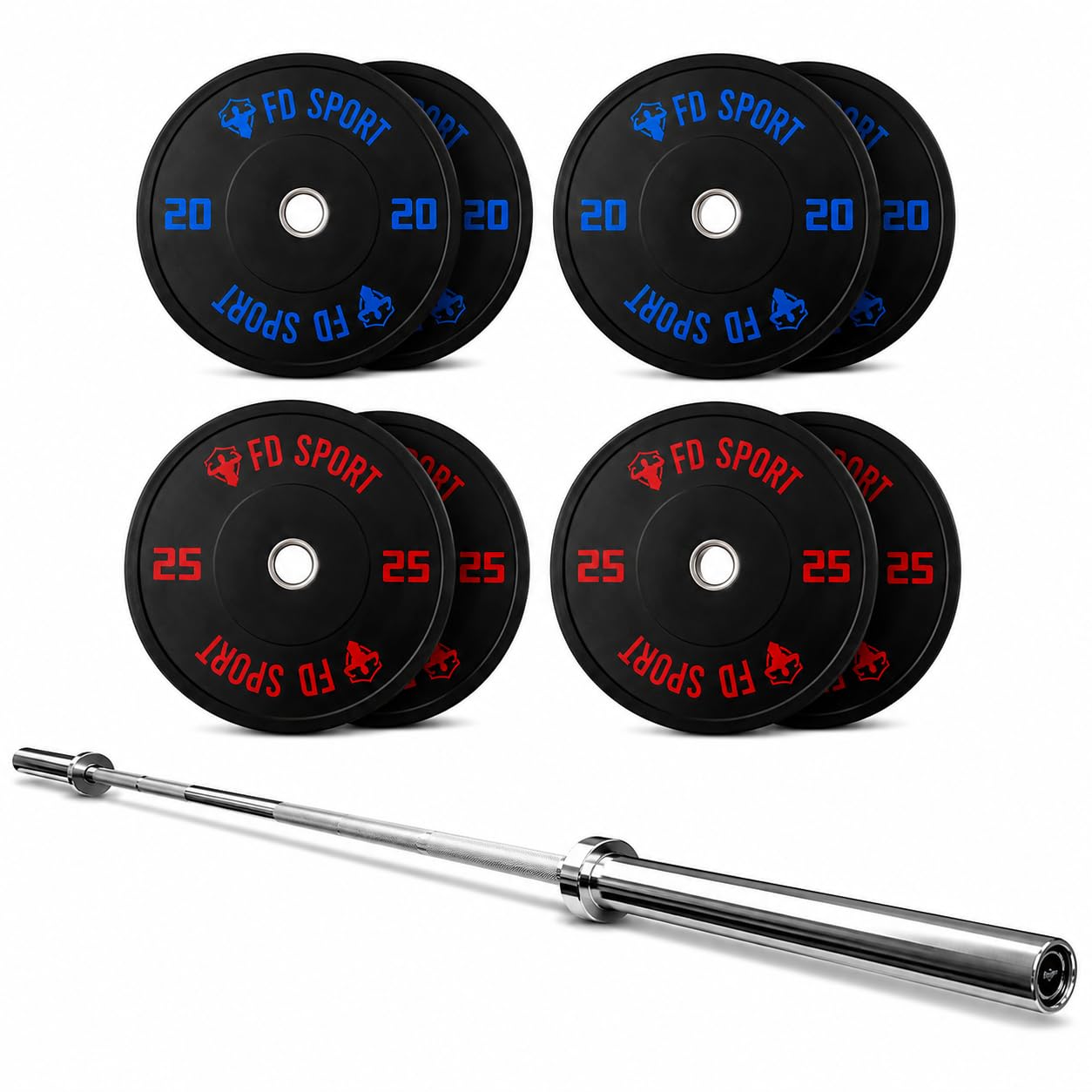 Kit Bilanciere Olimpico 220 cm con 180 kg Bumper Plates (4x20 kg + 4x25 kg) | Set Pesi Olimpici 50 mm per Home Gym, Cross Training, Weightlifting e Powerlifting
