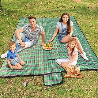 Armo Extra Large Tartan Picnic Blanket With Carrying Handle Waterproof Beach Garden Outdoor Washable Picnic Camping Blanket 200CM X 200CM (Green)