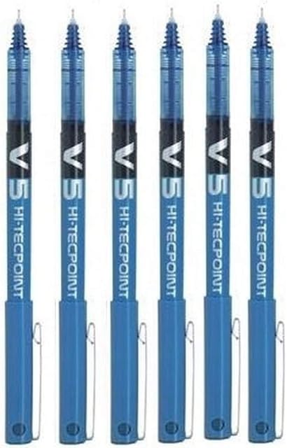 Pilot BX V5 Hi-Tecpoint Rollerball Pen - Extra Fine 0.5mm Tip 0.3mm Line - Blue (Pack of 6)