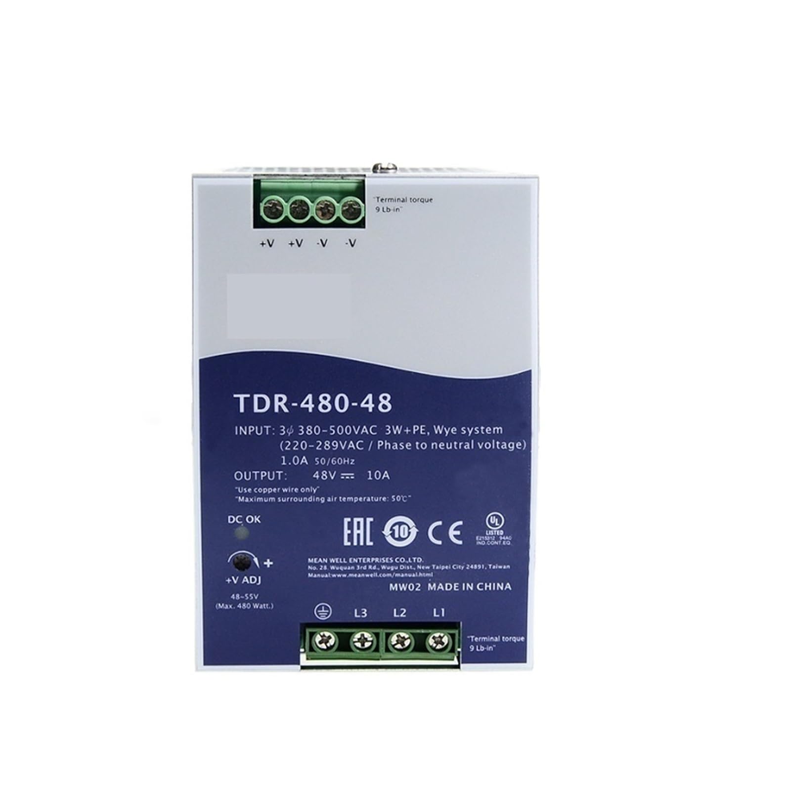 GWRQXWCKA TDR-480 Switching Power Supply Three-Phase 380V to 24V/48V DC 480W TDR-480-24 TDR-480-48(Tdr-480-24)