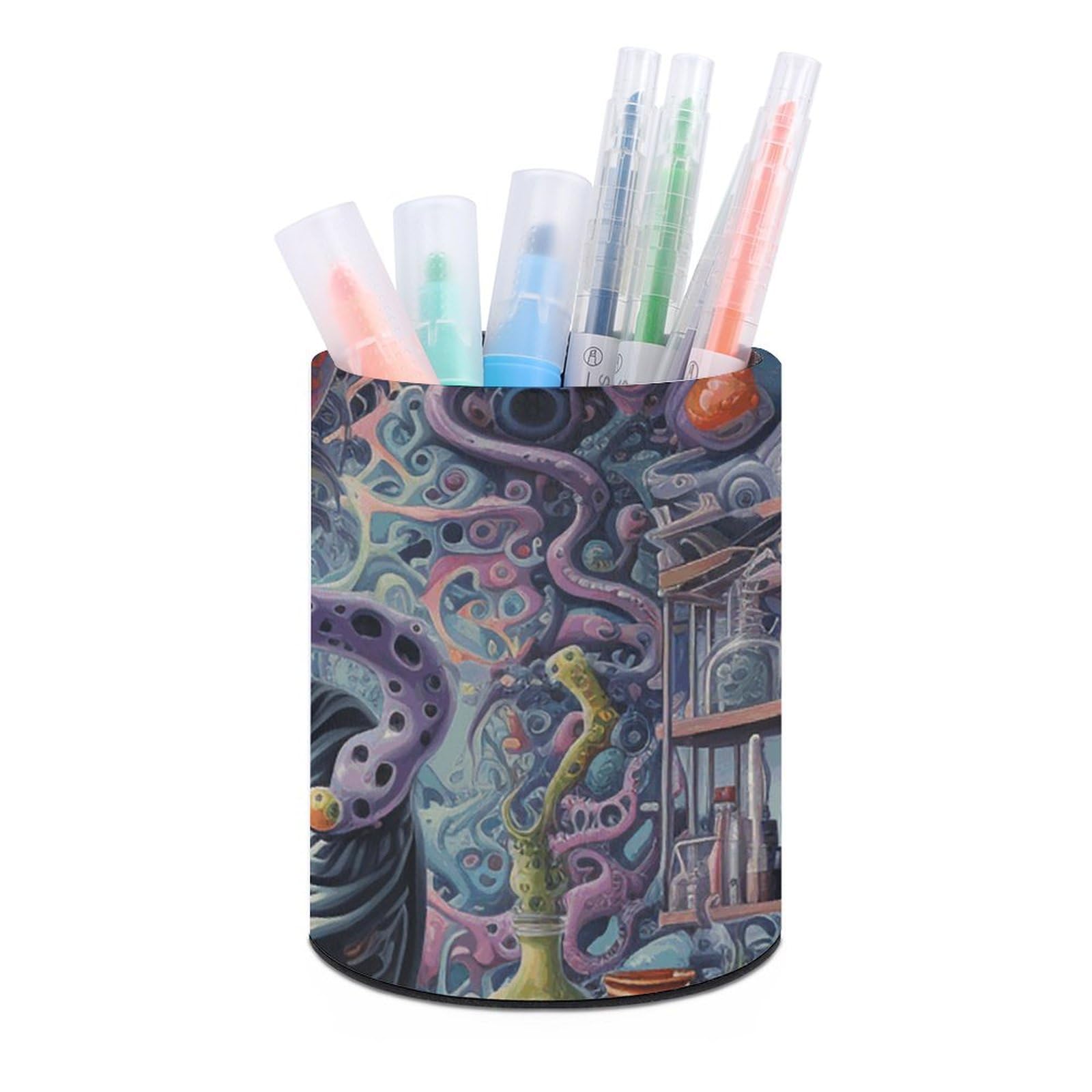 KLOPH PU Leather Pen Holder for Desk, Aesthetic Pencil Cup for Desktop, Makeup Brush Srotage for PenOrganizer Office Supplies, Work on Desk Pen Cup Pencil Caddy for Home Art Supply