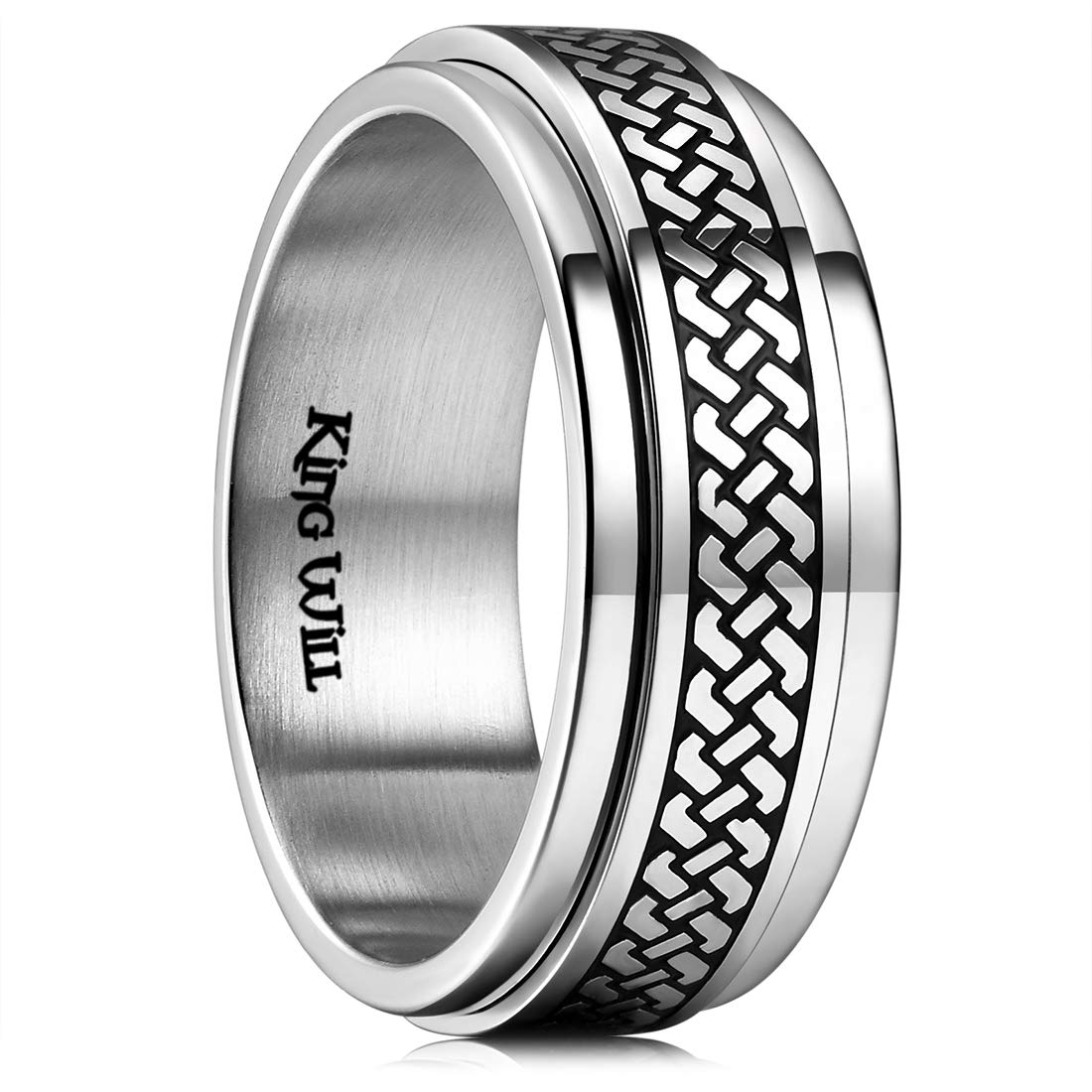 LOLIAS 9 Pcs Stainless Steel Men Rings Silver Black Matte Finish Polished Band Rings Bottle Opener Rings Wedding Band Engagement Promise Rings Vintage Fidget Ring