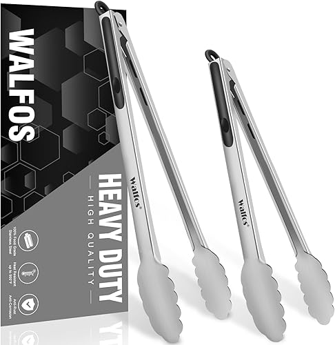 Miniatura 1 de Walfos Pinzas de parrilla extralargas  Pinzas de metal resistentes  16 y 12 pulgadas, ideales para parrilla, barbacoabarbacoa, cocinar, acero