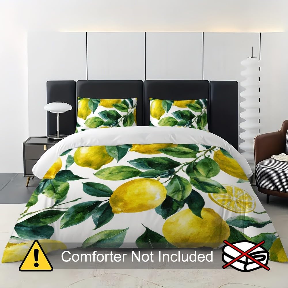 Cytryna w stylu akwarelowym poszewka na kołdrę 3 sztuki 150 x 220 cm łóżko 90 cm żółty zestaw poszewek na kołdrę i 2 x poszewki na poduszki 50 x 75 cm dla dziecka chłopca dorosłego pościel