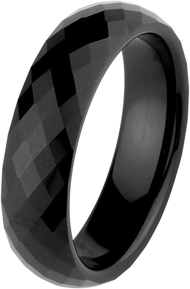 GoldenMine 6mm Faceted Black Men's Tungsten Carbide Comfort-Fit Wedding Band Ring (Size 5 to 15) - Size 15