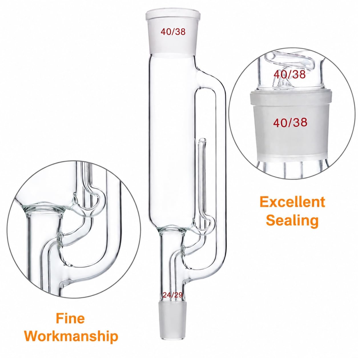 VIDOO Hochwertiges Borosilikatglas Soxhlet Extraktionsrohr mit Spiral Struktur, Labor Extraktor für Fett und Öl, Hitzebeständiges und Säurebeständiges Chemie Glasgerät, 1000ml
