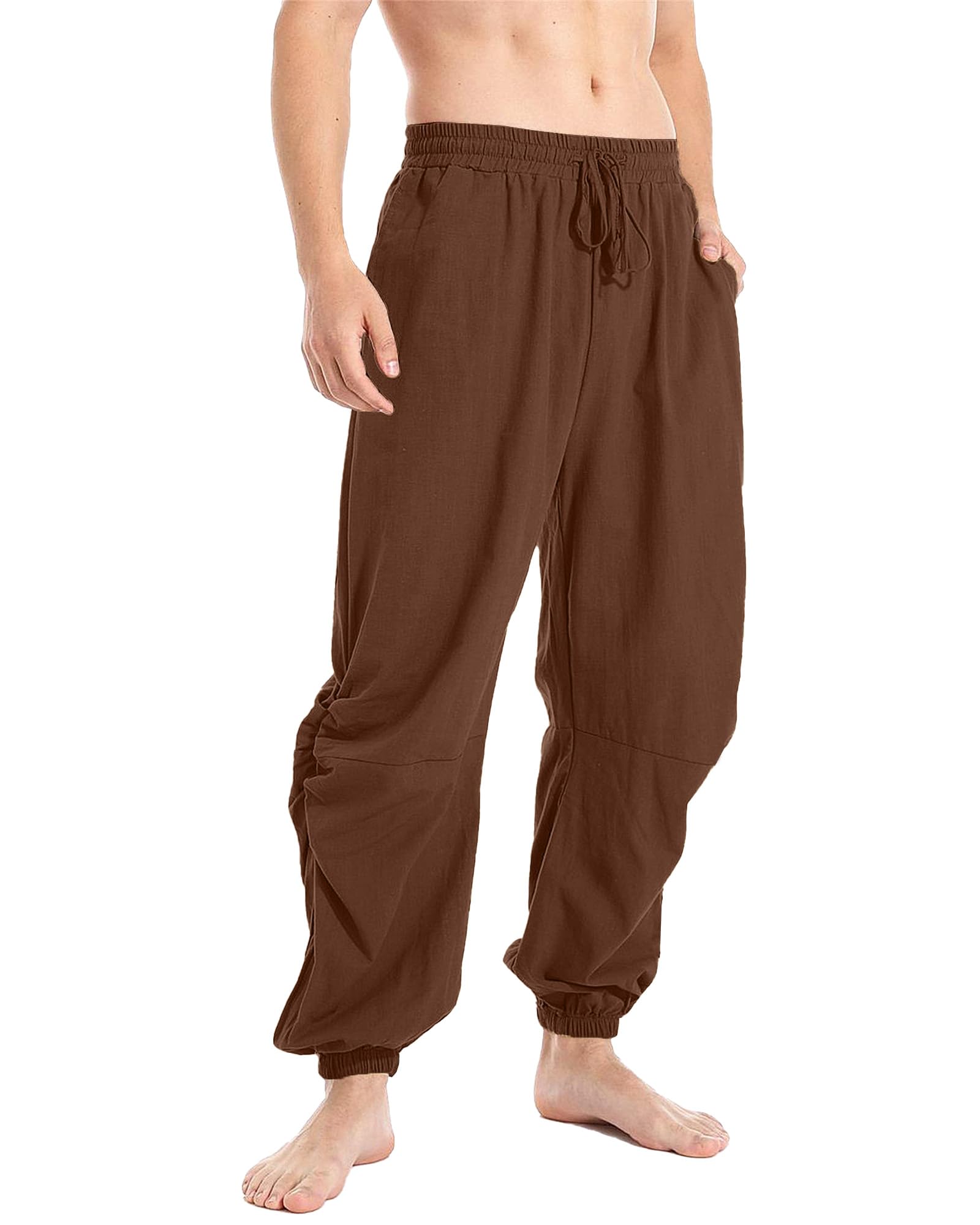 YAOBAOLE Pantalon Lin Homme Été Décontracté Style Japonais Taille Élastique Cordon Harem Ample Léger pour Yoga Plage Vacances