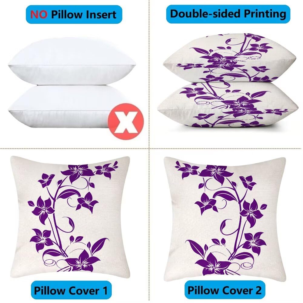 Federe Cuscini da Esterno Impermeabili 65x65 Viola Copri Cuscini per Divano Fiori Federa Cuscino Astratto Decorativi Copricuscini per Divano Giardino Patio Soggiorno Copricuscino Set di 2 (IU5)