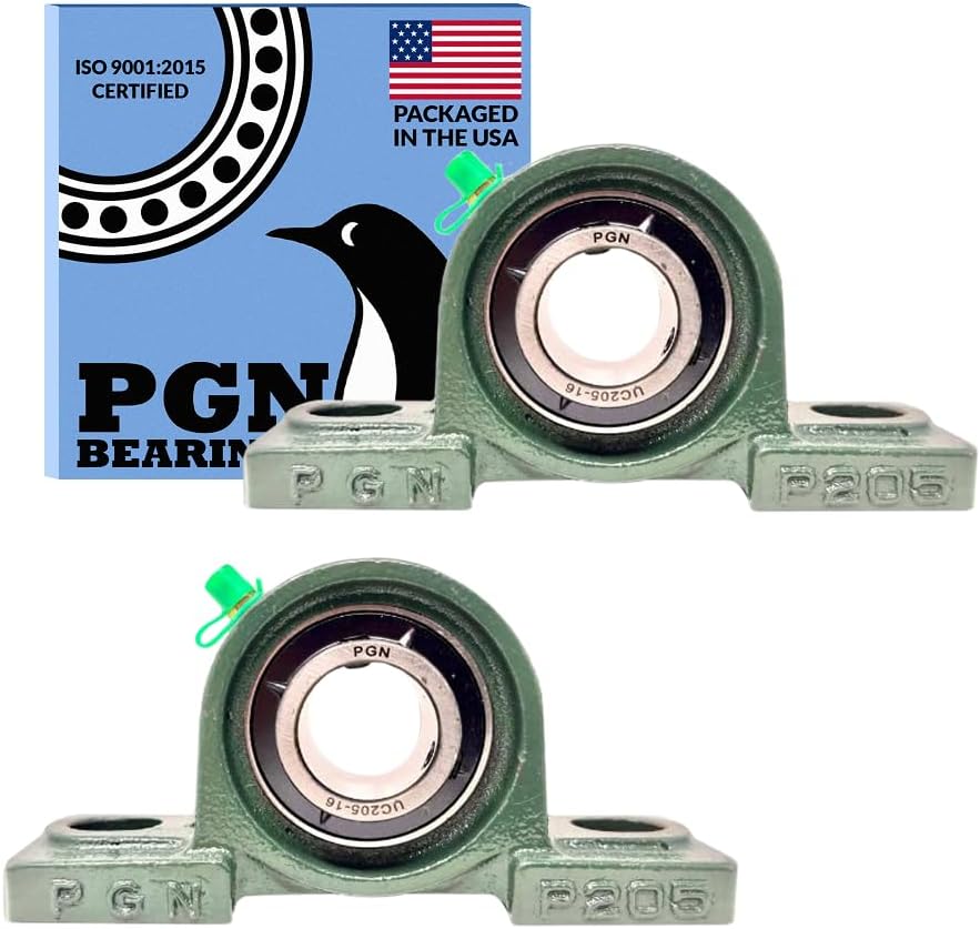 PGN - UCP205-16 Pillow Block Mounted Ball Bearing - 1" Bore - Solid Cast Iron Base - Self Aligning (2 Pack)