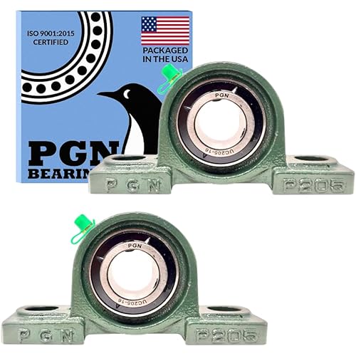 PGN UCP205-16 Pillow Block Bearing - Pack of 2 Mounted Chrome Steel Bearings with 1" Bore - Self Alignment