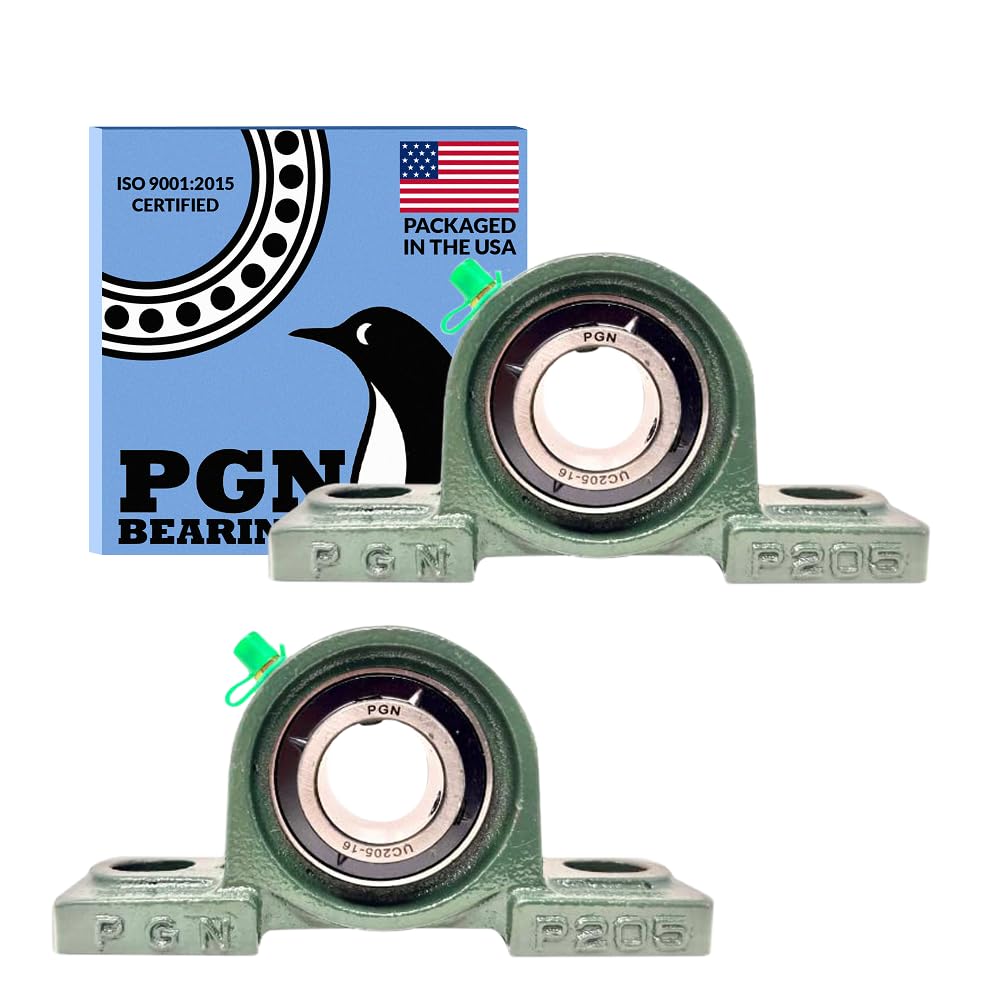 PGNBearings UCP205-16 Pillow Block Bearings Pack of 2 - 1" Bore Chrome Steel Self-Aligning Mounted Units