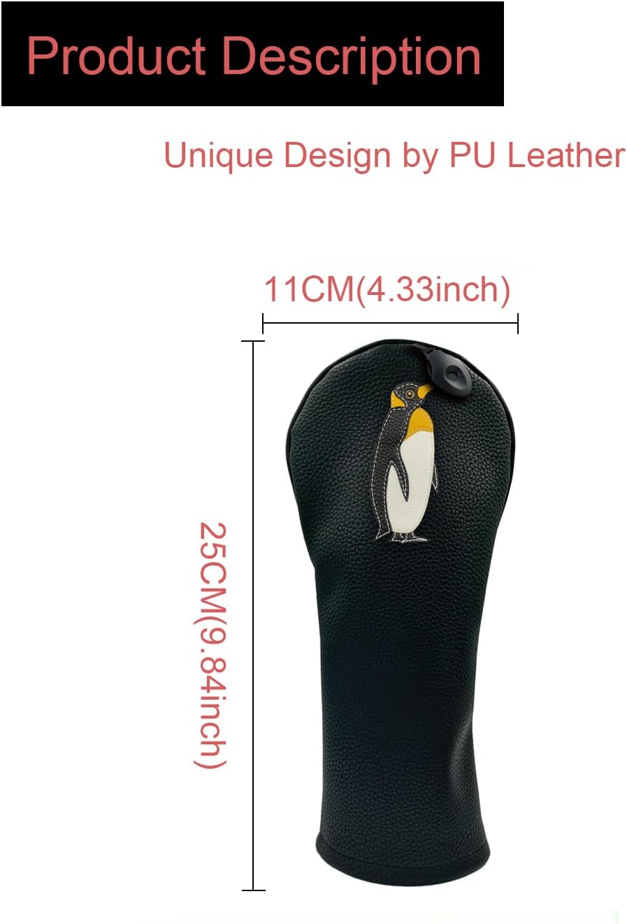 Penguin PU Leather Golf Club Covers Driver Headcovers Fairway Woods Hybrid Protector with Interchangeable Number Tag