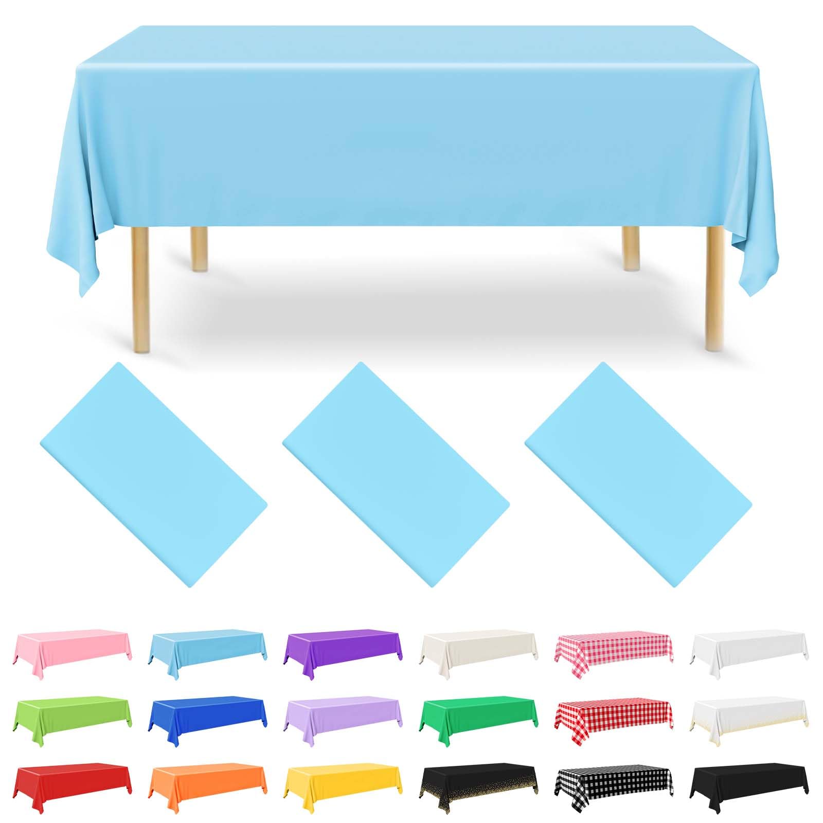 NACHLYNN 3 Pack Disposable Plastic Tablecloths 137 x 274 cm Light Blue Rectangle Table Cover for Holiday Party Engagement Weddings Baptism Birthday Decoration