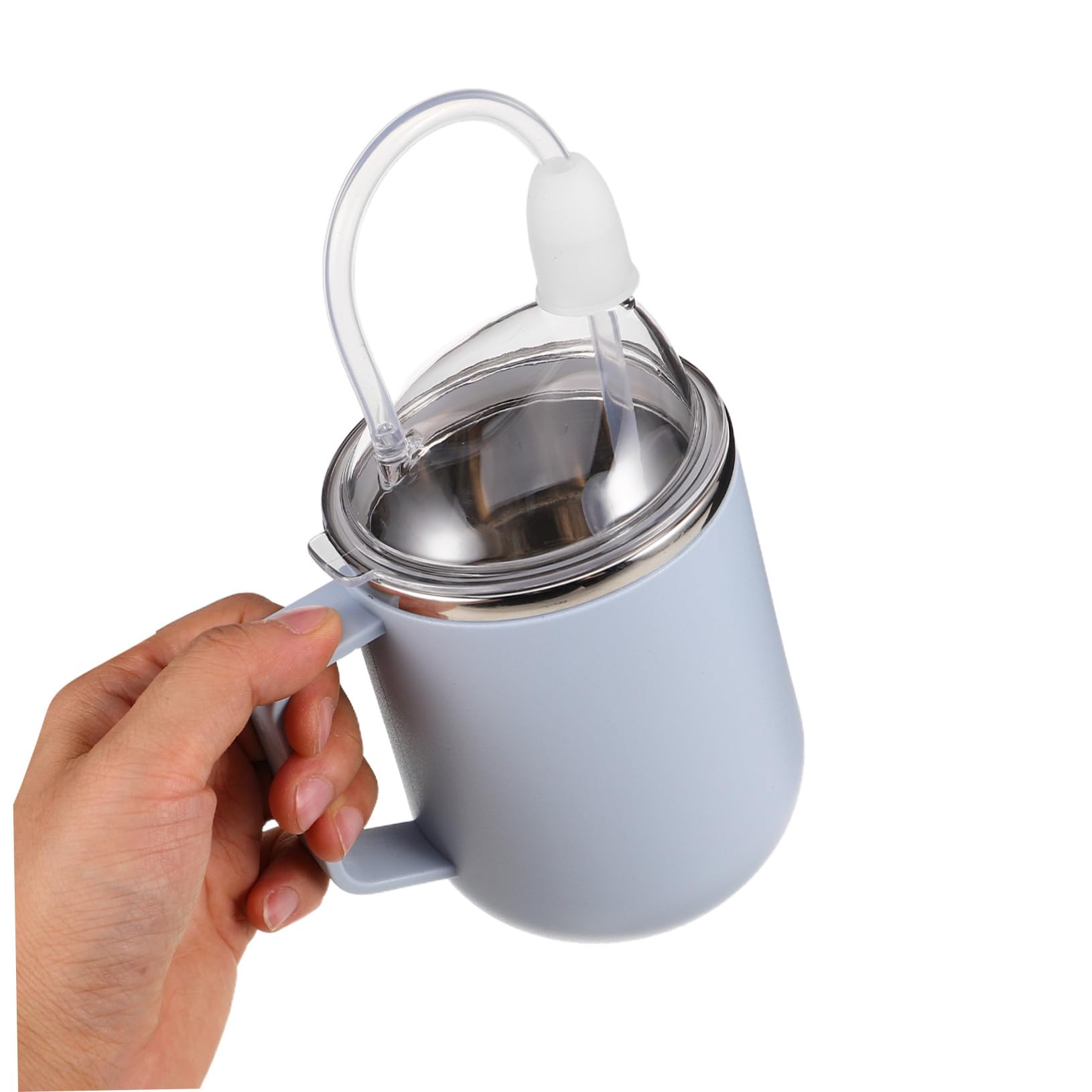 COLLBATH Edelstahl Trinkbecher mit Strohhalm Auslaufsicher Anti-erstickungs Pflegebecher für Senioren Bettruhe Pflege Trinkflasche Sky-blau