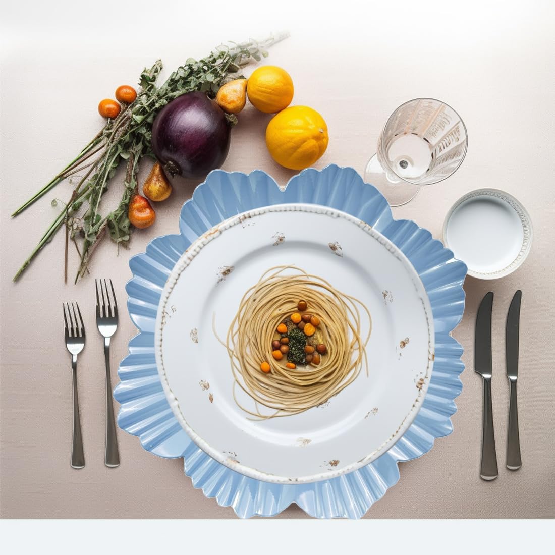 UOEKCS Blue Charger Plates Flower Shape, 13 Inch.Set of 6 Plastic Decorative Plates for Table Setting, Party, Wedding.