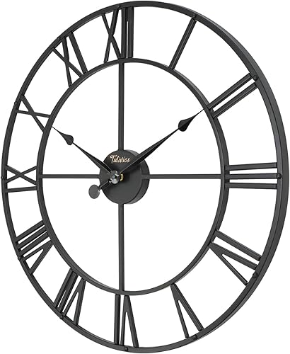 Miniatura 3 de Tulivios Reloj de pared grande plateado de 16 pulgadas o más grande, para interiores y exteriores, de gran tamaño, sin metal rústico de segunda