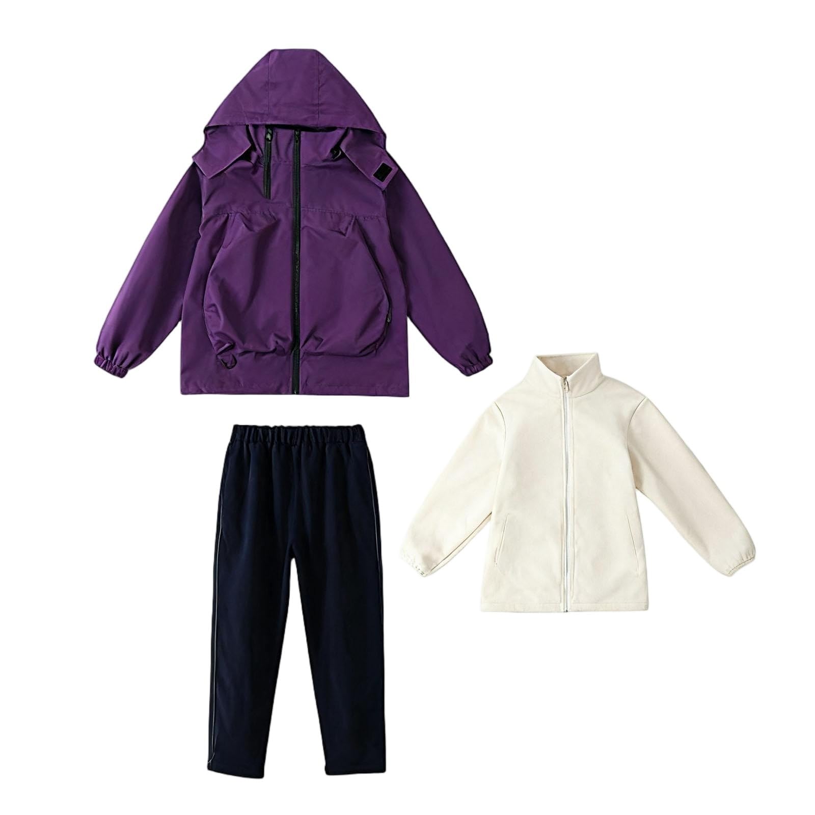Chandal Niño Niña Traje de Exterior para Niños y Niñas 3 Piezas Chaqueta Impermeable con Capucha + Top Cálido de Forro Polar + Pantalones Largo Conjunto Deportivo a Prueba de Viento Impermeable