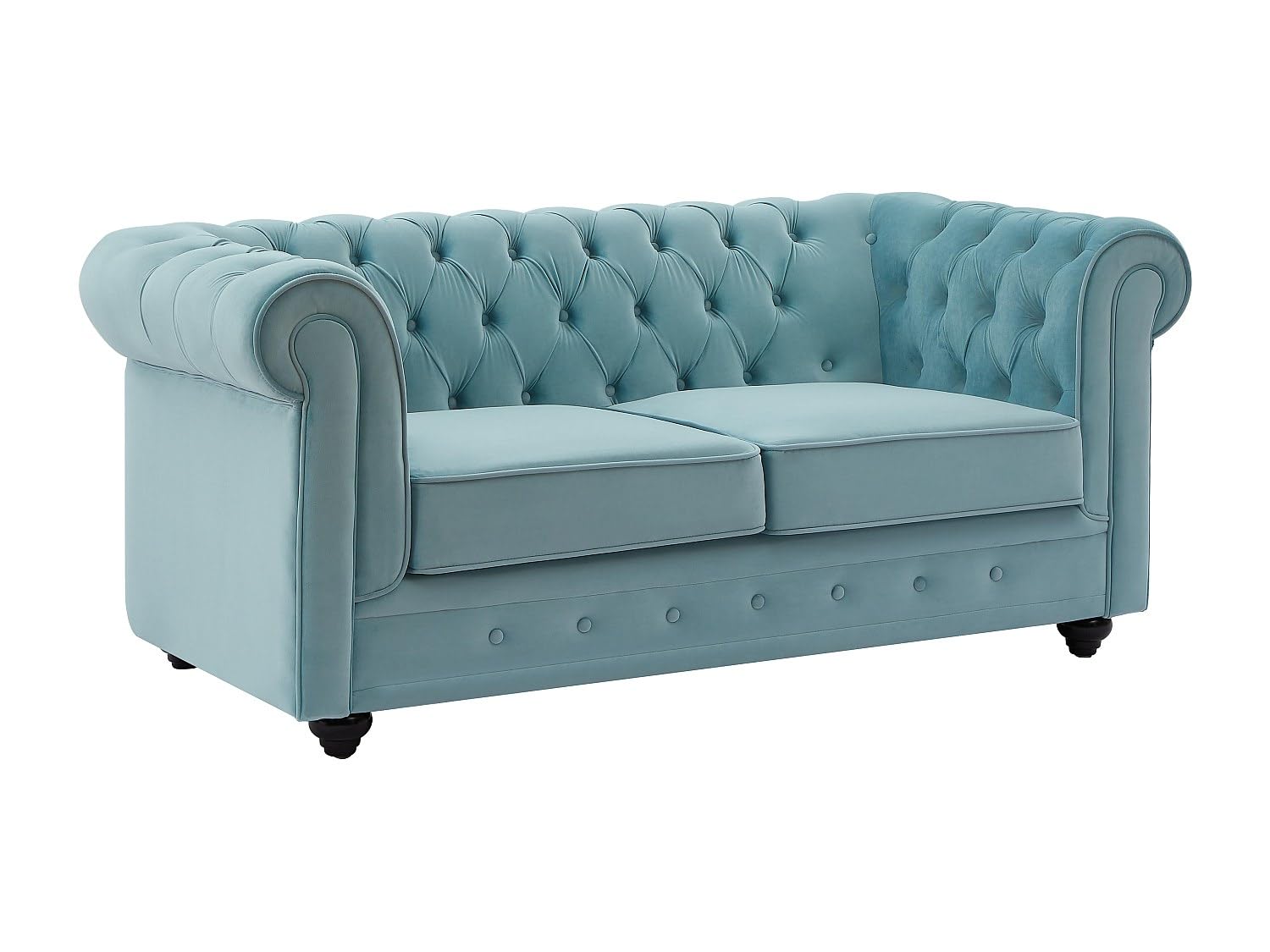 Vente-​unique - Divano fisso 2 posti Chesterfield - velluto - azzurro cielo
