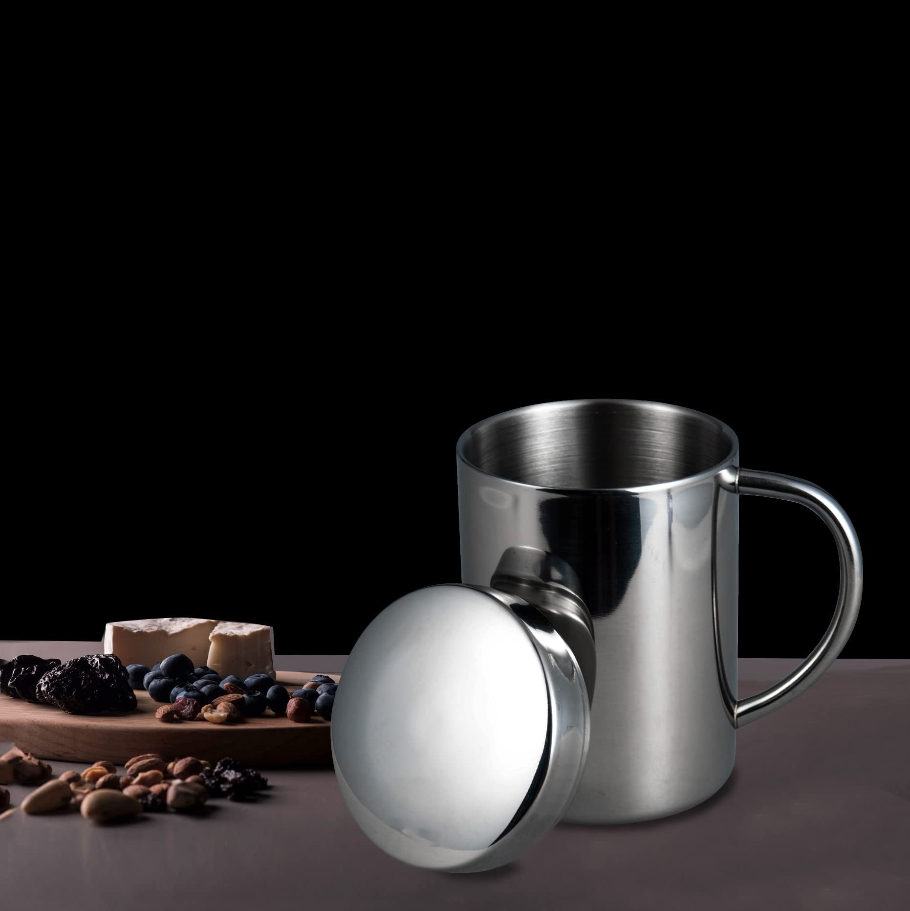 MAGT Koffiemok roestvrij staal, 4 stuks campingmok, draagbare koffiemok, theekop, lichte beker voor outdoor, camping, reizen (L