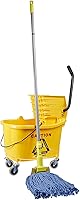 Vista 8 de Yaxa Basics Commercial Side Press Wringer Floor Cleaning Mop Bucket on Wheels, 35-Quart, Yellow