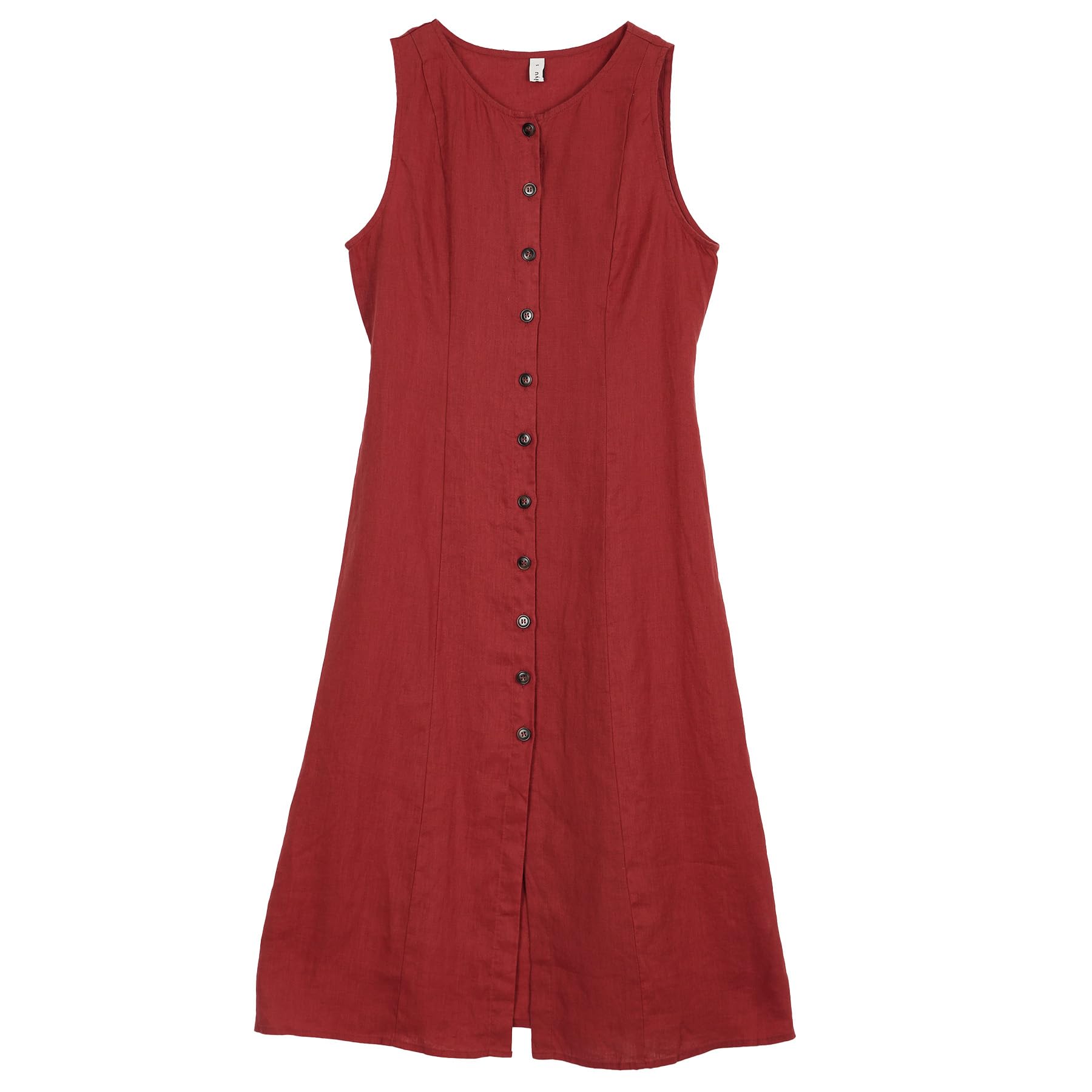 Amazhiyu Abito da donna 100% lino, maxi abito senza maniche girocollo con bottoni