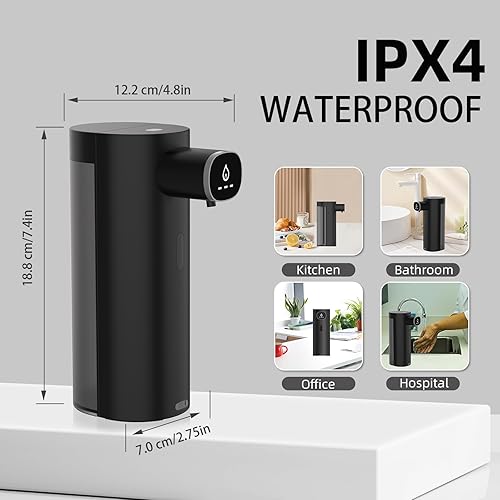 Miniatura 6 de Sangfor Dispensador automático de jabón sin contacto para cocina y baño, dispensador automático, negro