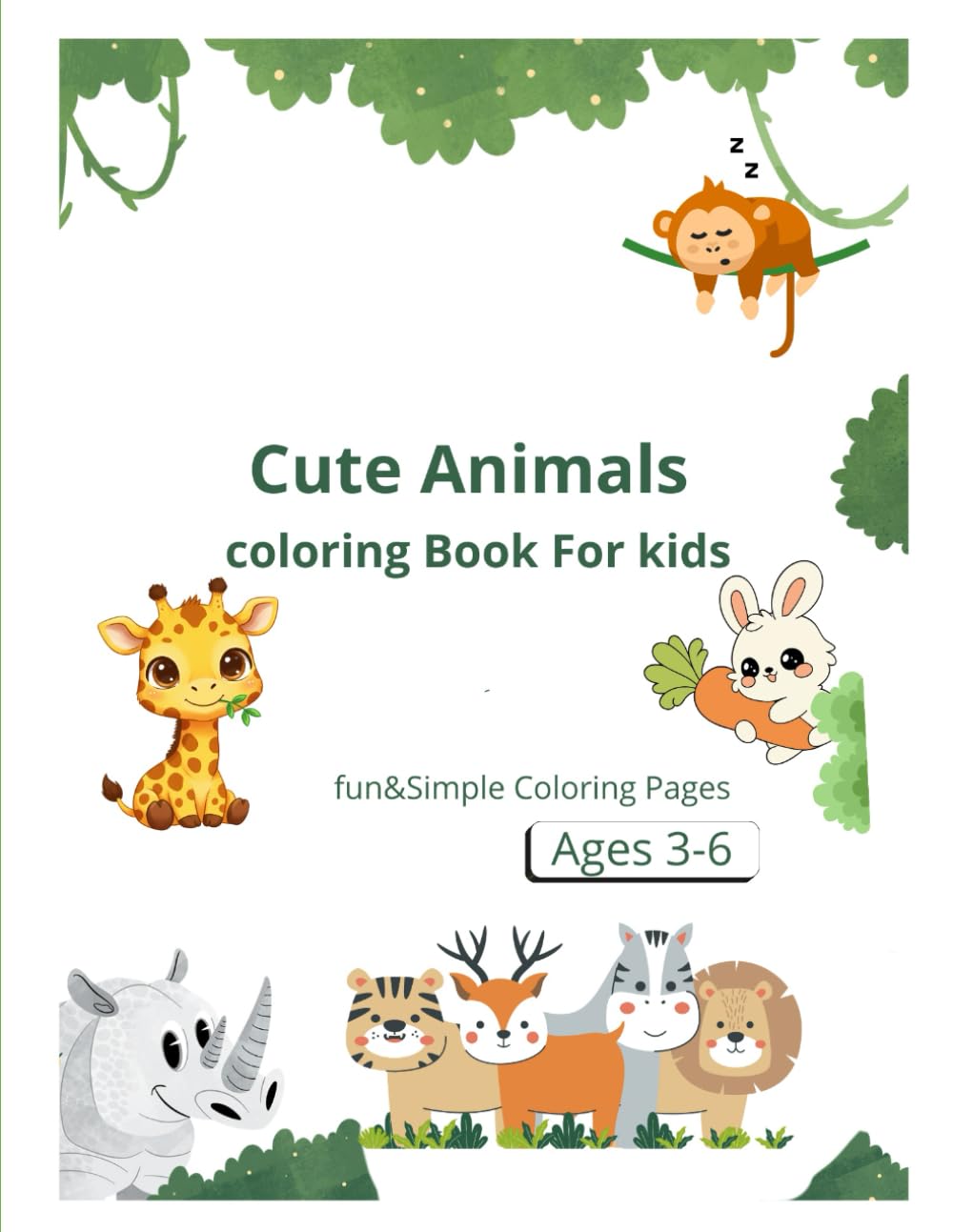 Cute Animals Coloring Book for Kids: Adorable farm and Forest Animals for Kids Ages 3-6