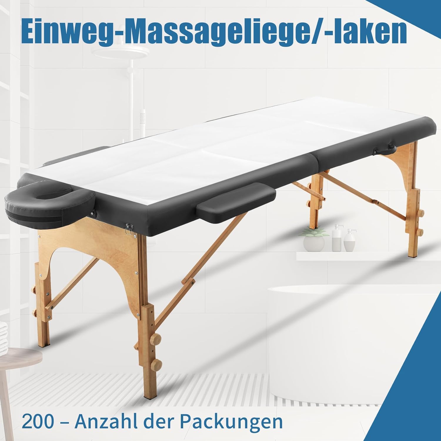 200 sábanas tensoras desechables para mesas de masaje, sábanas desechables para mesa de masaje, para spa, mesa de masaje, hoteles, tela no tejida, 80 x 180 cm, color blanco