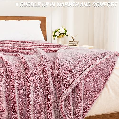 Image of Exclusivo Mezcla Plush Fuzzy Fleece Bed Blanket King Size, Super Soft, Fluffy and Warm Blankets for Couch, Bed, All Season (Mixed Deep Red, 90x104 inches)