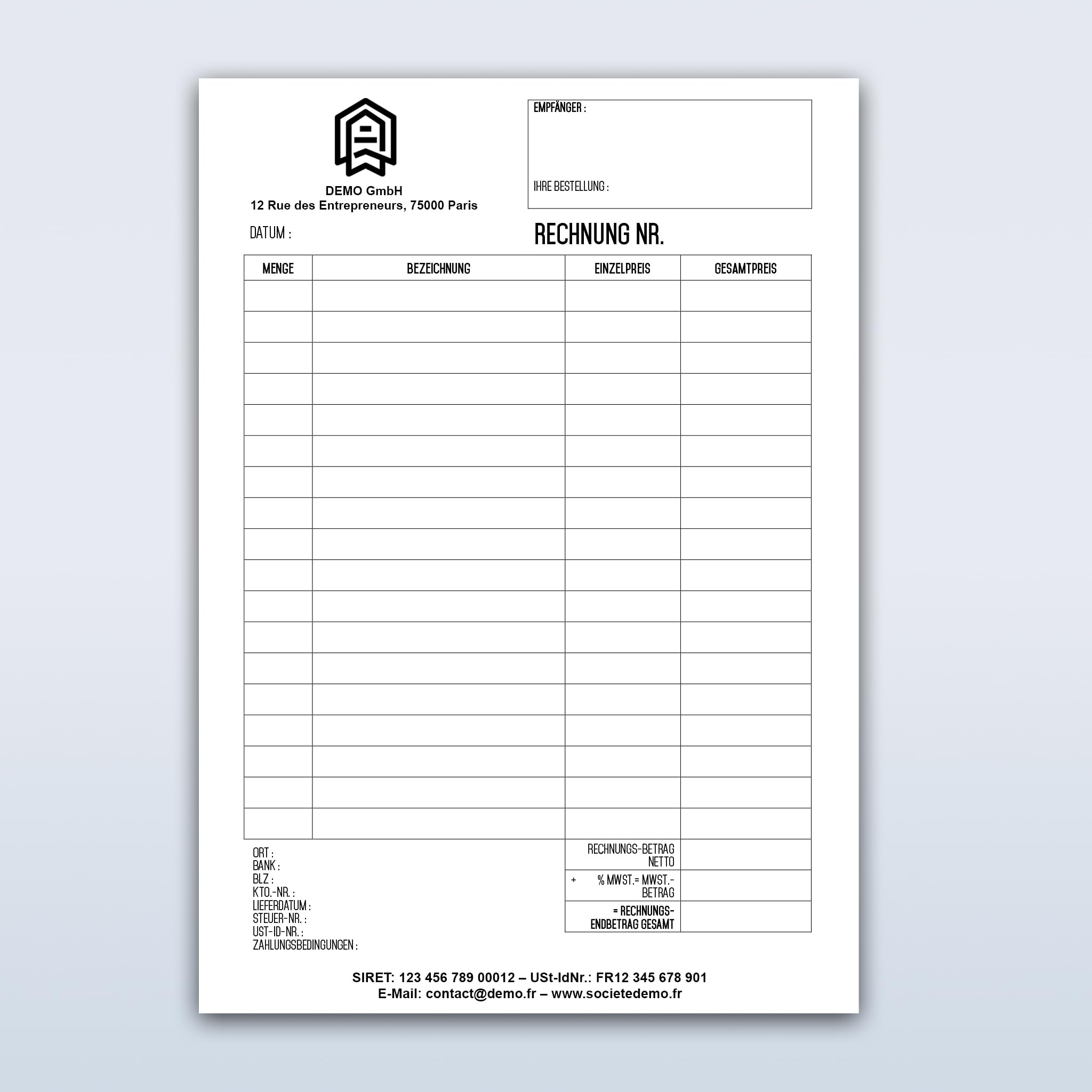 >Personalisierte< Rechnung selbstdurchschreibend mit farbigem Durchschlag, mit Netto- und Bruttobetrag, MwSt. uvm.n weiß/gelb, 50 Blatt - UTTSCHEID (Personalisierte, 5)