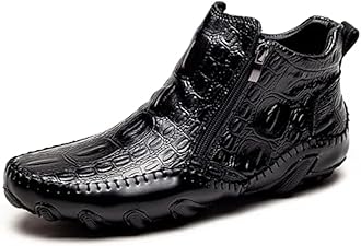 ZzyyzzyyMens Boot Side Zipper Ankle Dress Patent Leather Formal Boots Fashion Luxury Crocodile Pattern Luxury Classic Outdoor Non-Slip High-Top Fur Lined Loafers