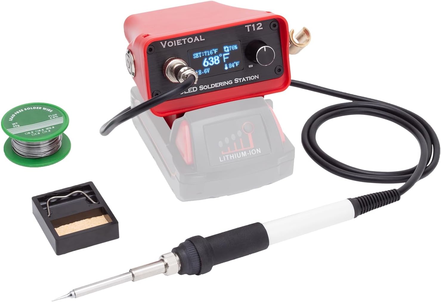Portable Cordless Soldering Iron Station with T12 Tip for Milwaukee 18V Battery, OLED Display & Auto Sleep, Precise Heat Control up to 896°F, Battery Powered Soldering Iron for DIY, Repair (Tool Only)