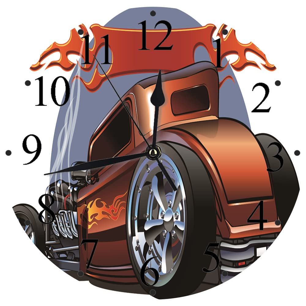 Emmcraz Round Wall Clock Cars Cartoon Hot Rod Antique Customized ...