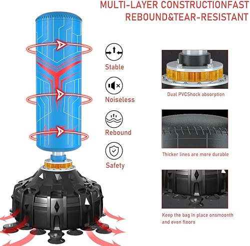 Miniatura 3 de AIBEIJIAN Saco de boxeo con soporte para adultos de 70 pulgadas con guantes de boxeo, bolsa de boxeo con soporte, amortiguador, base de ventosa,