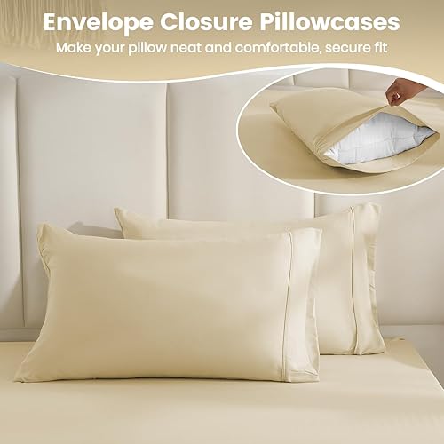 Miniatura 6 de Juego de sábanas transpirables y refrescantes, sábanas de lujo de 4 piezas con bolsillo profundo para cama de tamaño matrimonial, se adapta a