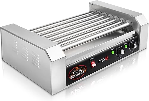 Miniatura 2 de Olde Midway, máquina de cocción eléctrica para 18 perros calientes en 7 asadores giratorios, de 900 Watts, de calidad comercial