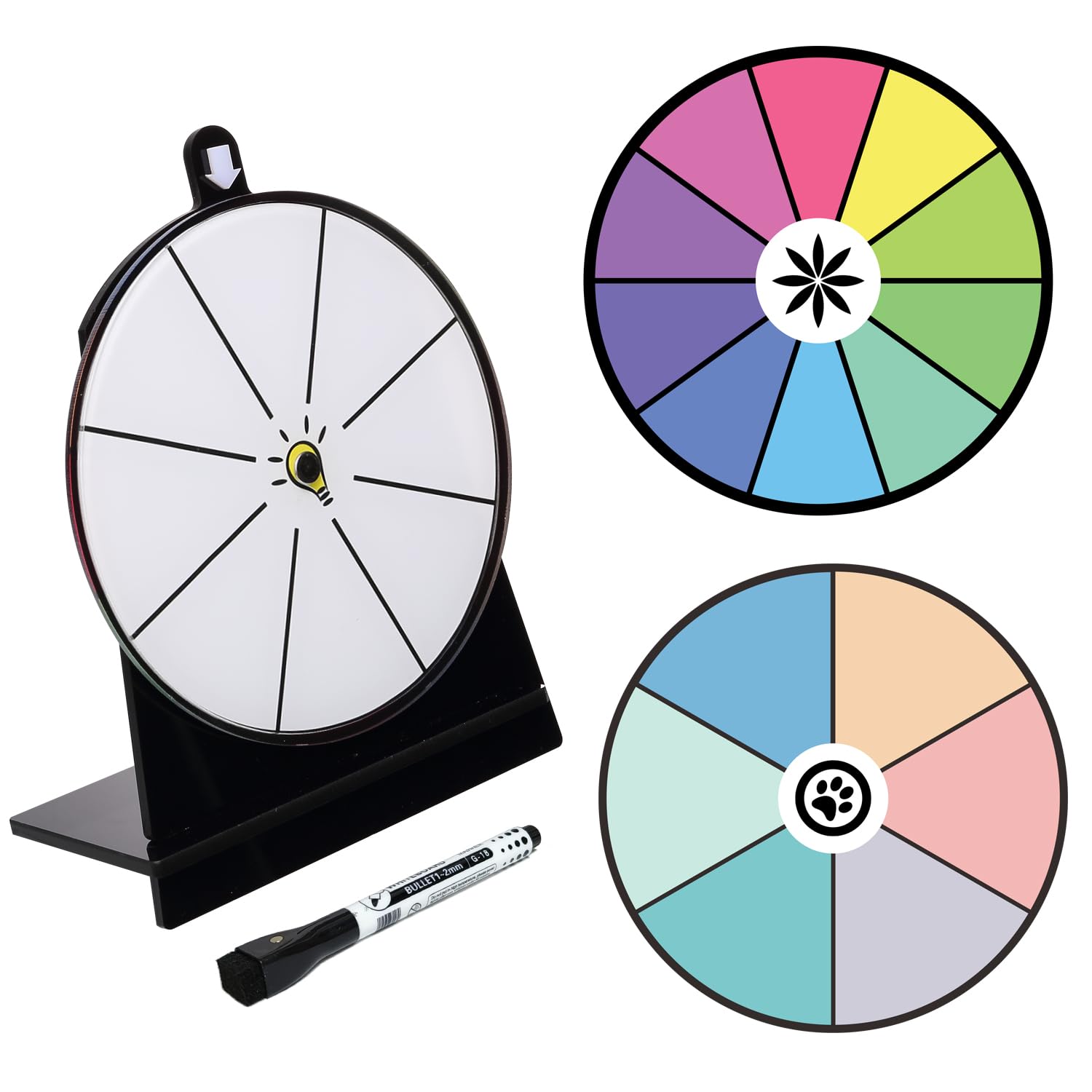 iobiotio Spinning Prize Wheel, 6 inch Wheel-Spinning Wheel for Prizes with Stand, 6,8,10 Slots Color Small Tabletop Roulette Spinner, Easy Assembly and Erasable, Portable