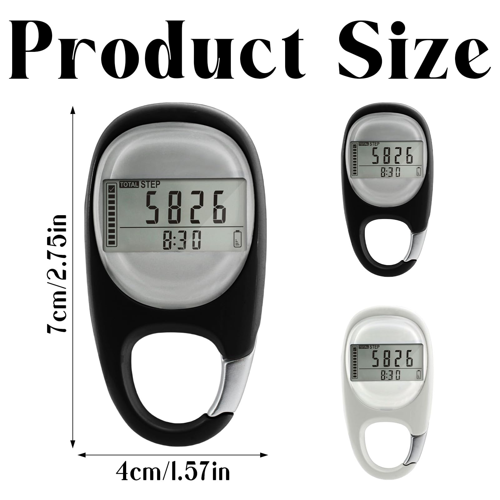 Simple Pedometer for Walking, Accurate Step Tracker with Carabiner, 3D Step Counter for Men Women Kids Seniors (White)