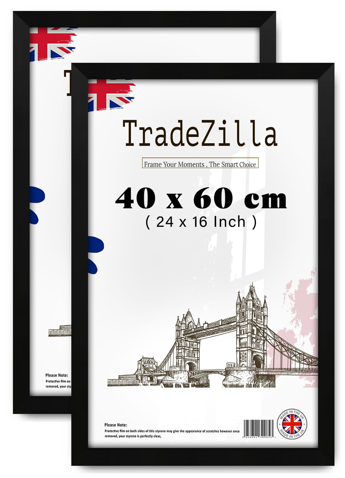 Tradezilla Matt Black Pack Of 2 Medium Picture Frames (40 X 60 Cm) - 24 X 16 Inch Wood Finish, 400 X 600 Mm Frame, 24 X 16 Clear Perspex [ ]