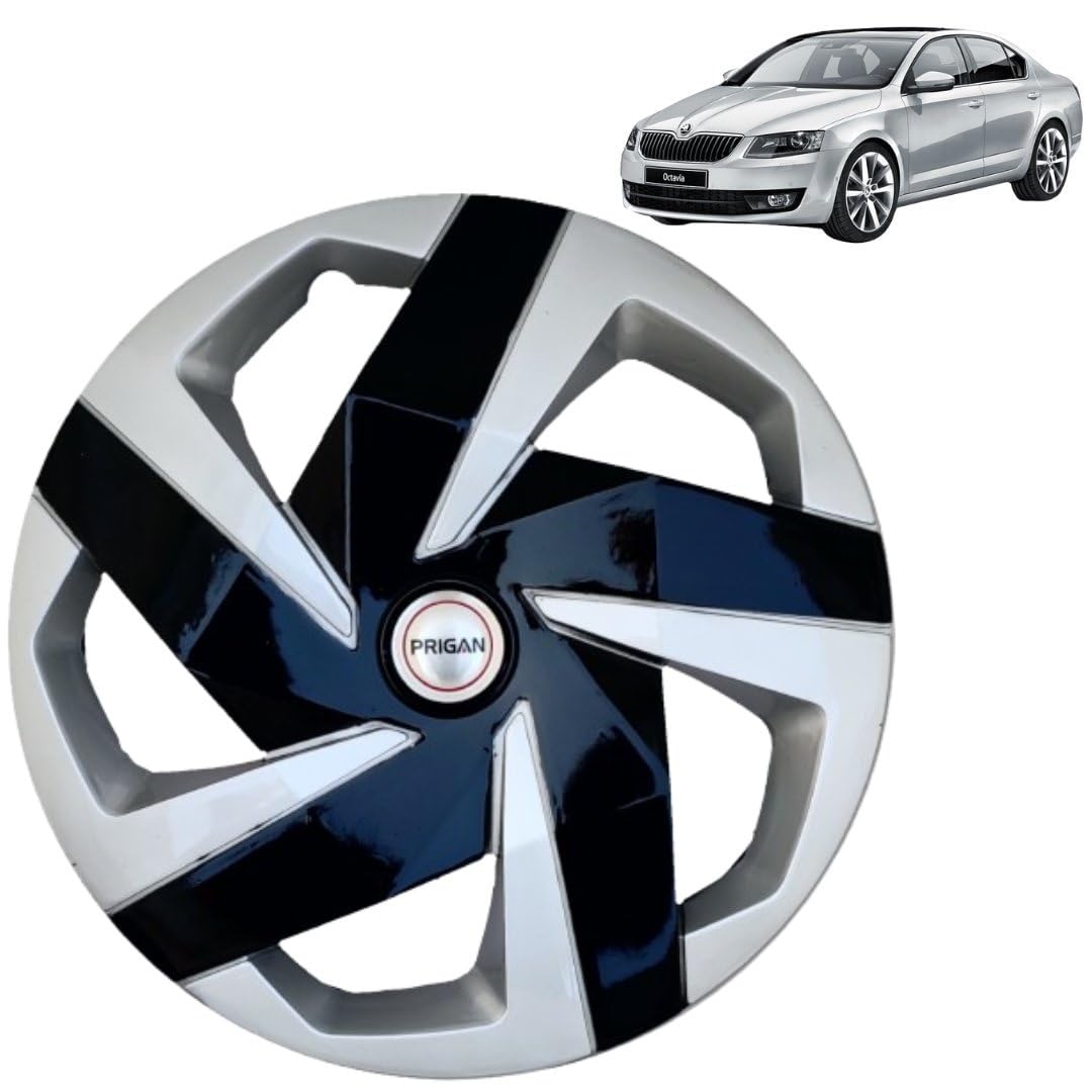 PRIGAN Wheel Cover for Octavia Silver Black Wheel Cover 16" for Octavia (Set of 4 Pcs) (Press Fitting) Model Name- Magnite DC 16
