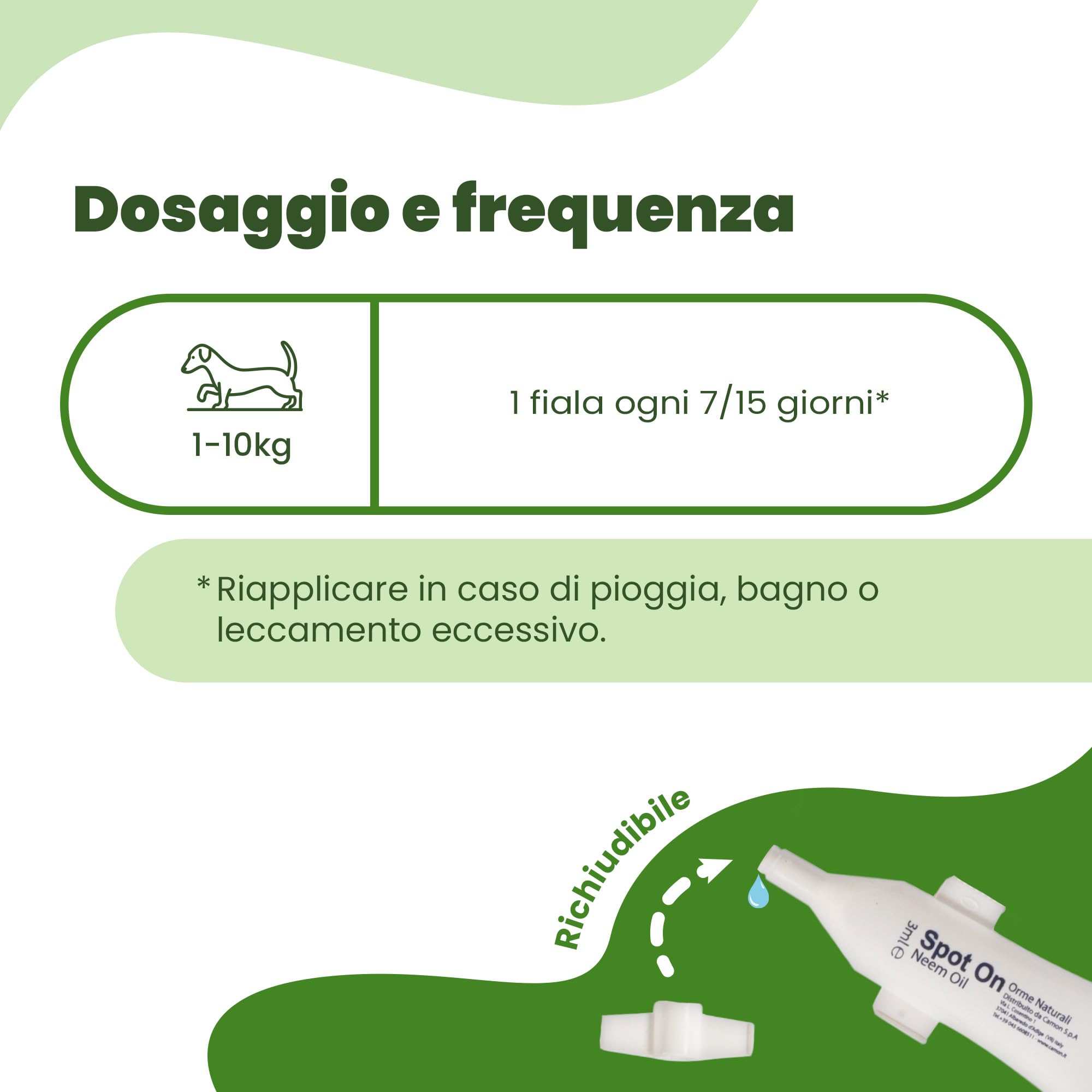 CAMON | Spot-On Protection Cane (0-10kg), 5 Fiale da 3ml con Olio di Neem, Naturale e Efficace