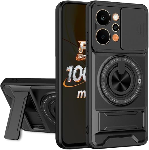 AESTMO Realme P4 Power 5G Back Cover | Armor Camera Slider 360 Degree Rotating Finger Ring Holder Case with Bracket Stand...