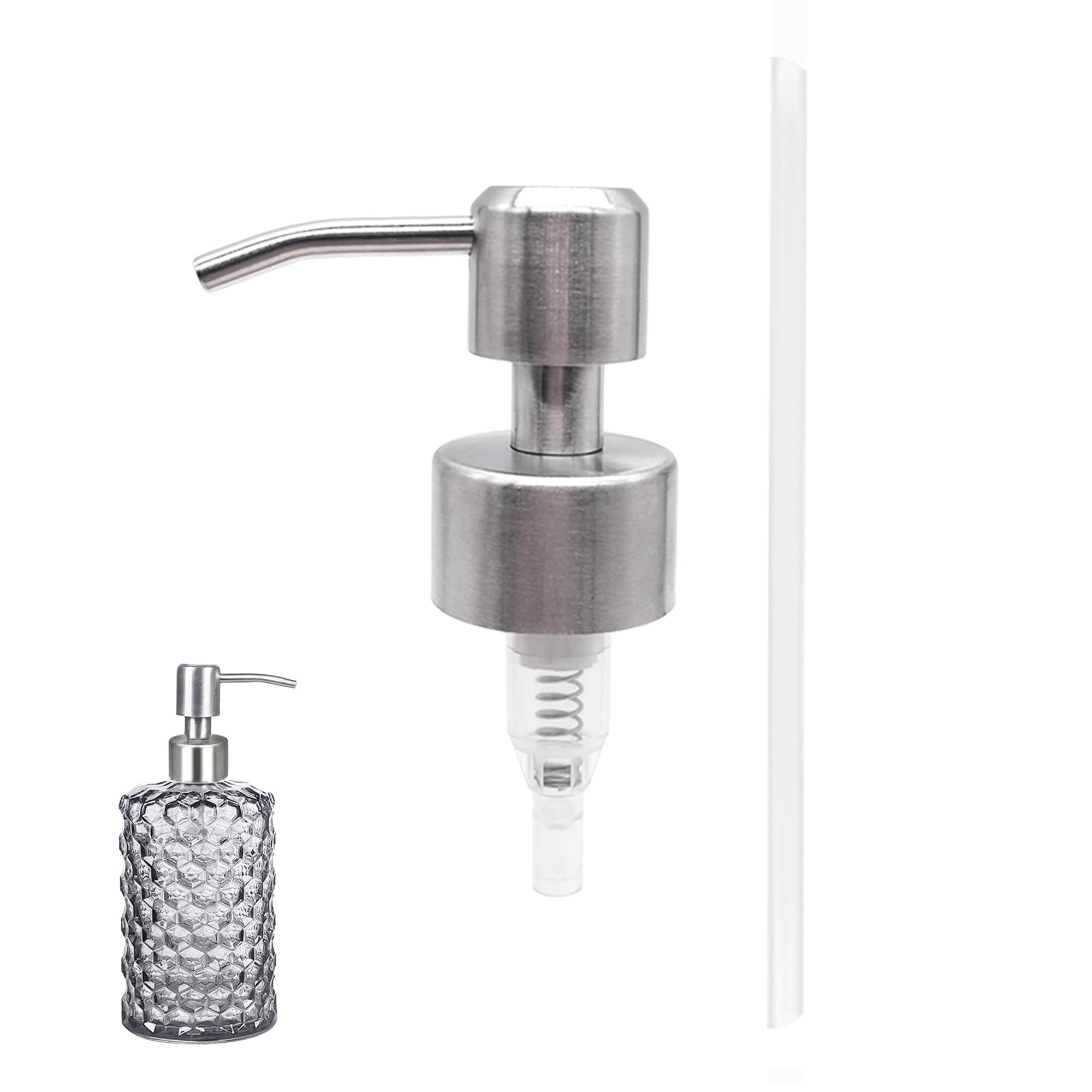 Soap Dispenser 304 Stainless Steel Pump Head 28/400 (26 mm - 28mm) Neck Size Replacement for Kitchen Bathroom (Silver)