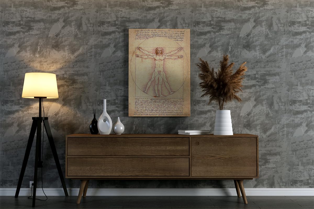 El Hombre de Vitruvio | Leonardo Da Vinci | Renacimiento | Cuadro Canvas Wall Art | Impresion Giclee lienzo algodon puro | Bastidor 3cm | 55x75cm